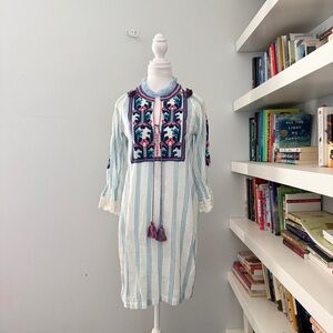 Figue Lou Lou Striped Embroidered Boho Tunic style Dress XS